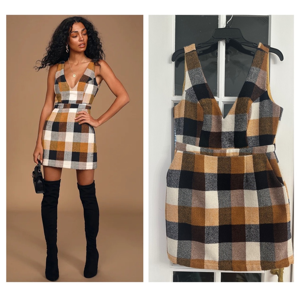 LULUS Forever Classic Orange Multi Plaid Sleeveless Mini Dress (Size L)